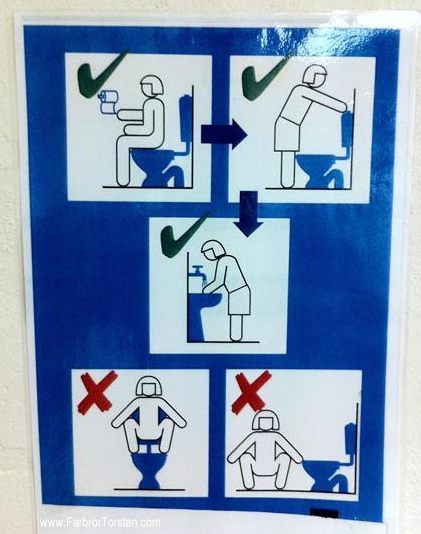 Toaletthumor där instruktionerna förutsätter att du är en idiot.